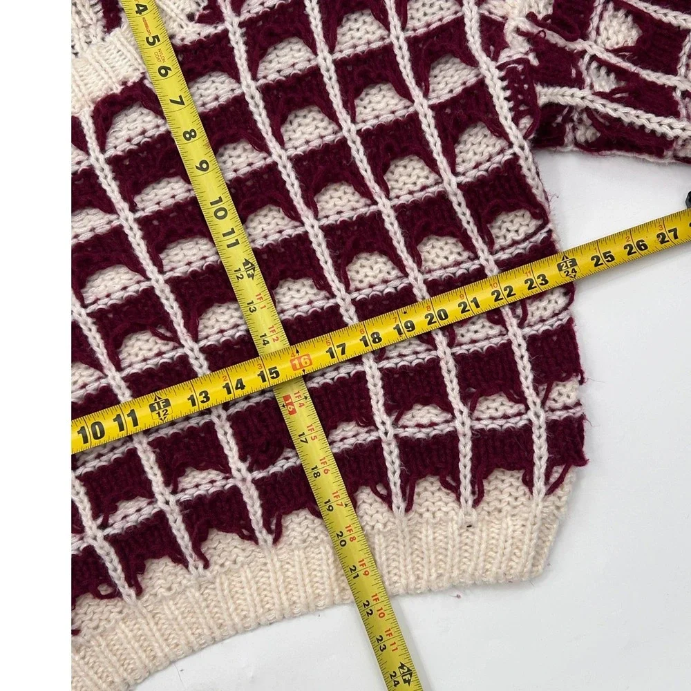Blu Pepper Burgundy Cream Checkerboard Chunky Knit Sweater Oversized Large
